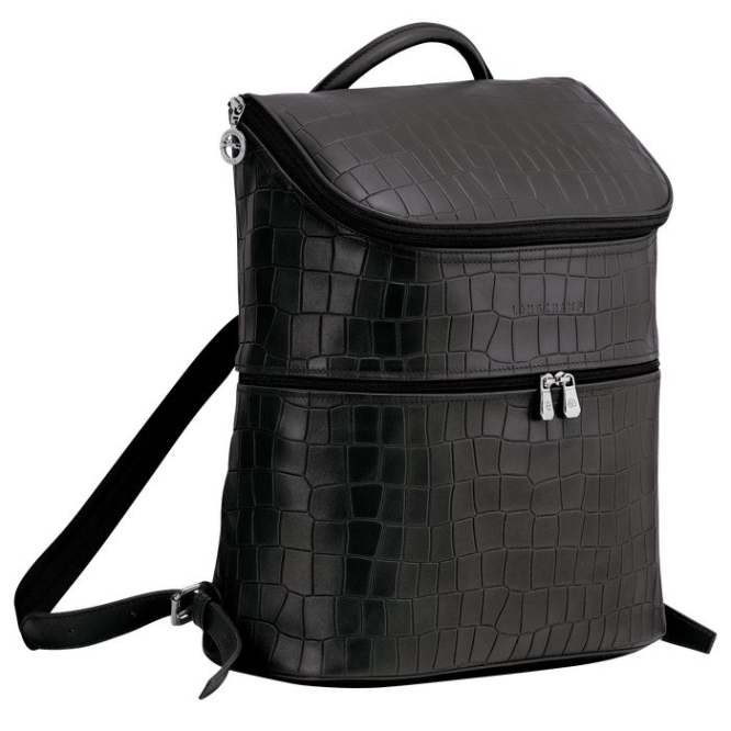 Men's Longchamp Croco Block Backpacks Black | 21ZSFHPJR