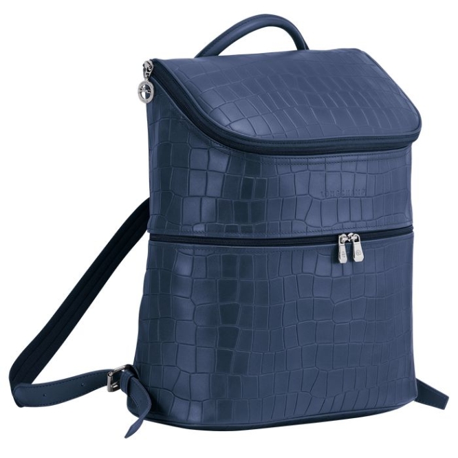 Men's Longchamp Croco Block Backpacks Navy | 76DFICSKY