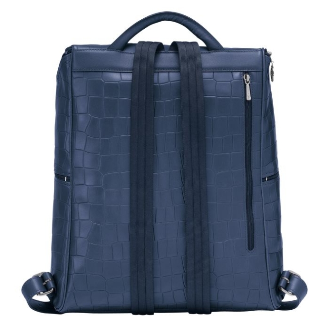 Men's Longchamp Croco Block Backpacks Navy | 76DFICSKY