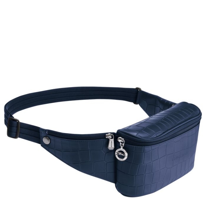 Men's Longchamp Croco Block Belt Bags Navy | 65EXLUVKP