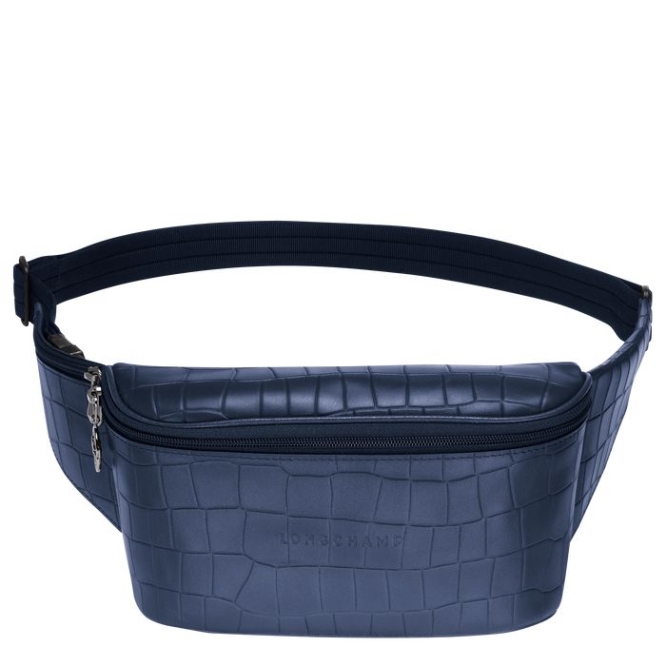 Men\'s Longchamp Croco Block Belt Bags Navy | 65EXLUVKP