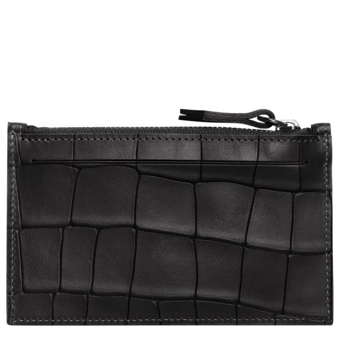 Men's Longchamp Croco Block Cardholders & Coin Purses Black | 13NJSRYXZ