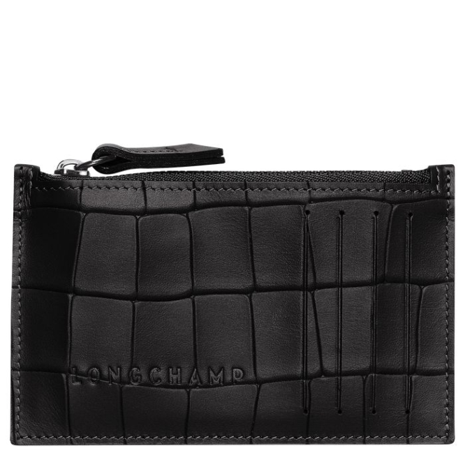 Men\'s Longchamp Croco Block Cardholders & Coin Purses Black | 13NJSRYXZ