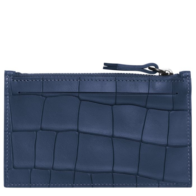 Men's Longchamp Croco Block Cardholders & Coin Purses Navy | 83XKYNWVP