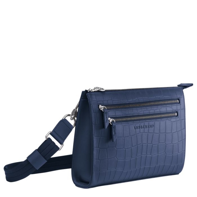 Men's Longchamp Croco Block Crossbody Bags Navy | 16RFNLOHP