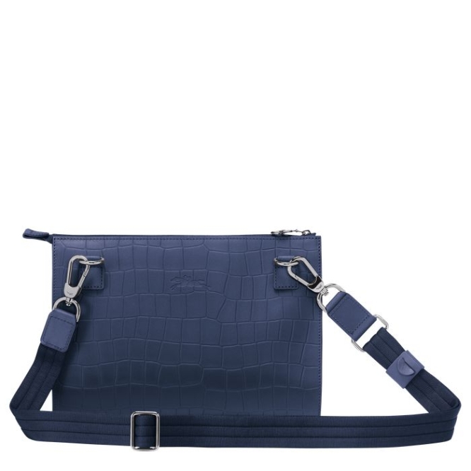 Men's Longchamp Croco Block Crossbody Bags Navy | 16RFNLOHP