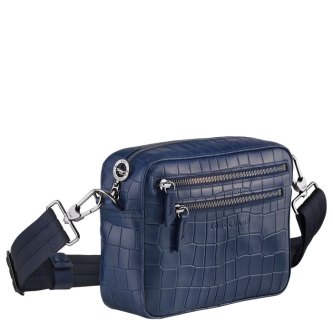 Men's Longchamp Croco Block Crossbody Bags Navy | 19MKEIFYP