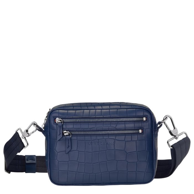 Men\'s Longchamp Croco Block Crossbody Bags Navy | 19MKEIFYP