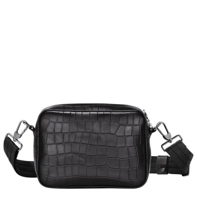 Men's Longchamp Croco Block Crossbody Bags Black | 53JVNFRBW