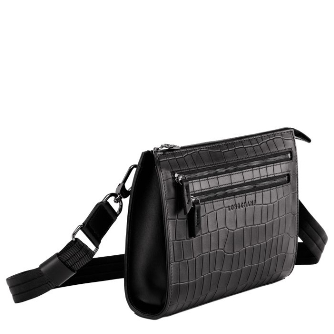 Men's Longchamp Croco Block Crossbody Bags Black | 69PEXZCSL