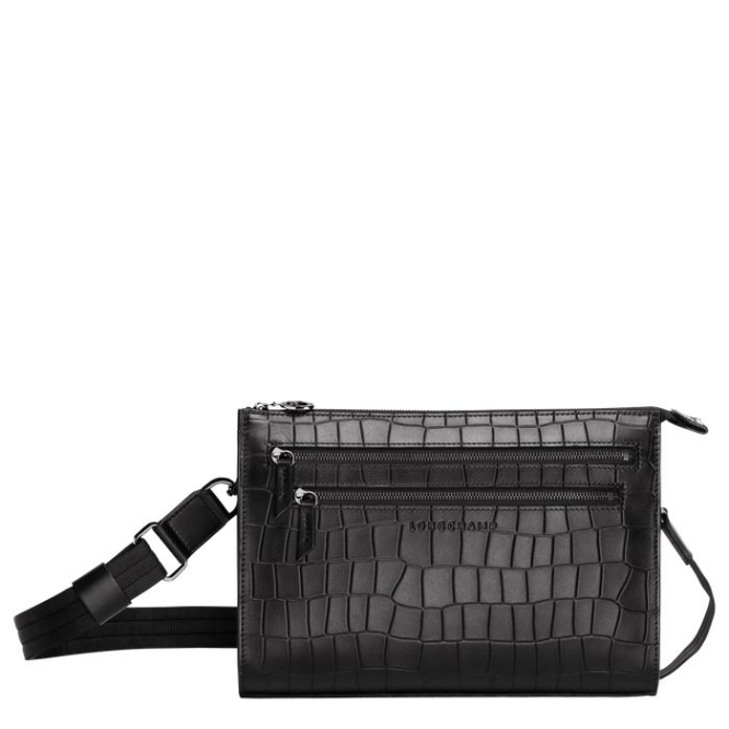 Men\'s Longchamp Croco Block Crossbody Bags Black | 69PEXZCSL