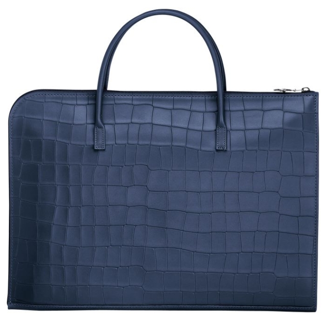 Men's Longchamp Croco Block S Document Holders Navy | 94NZKPSLA