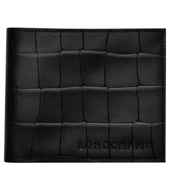 Men\'s Longchamp Croco Block Wallets Black | 67UOVQGPK