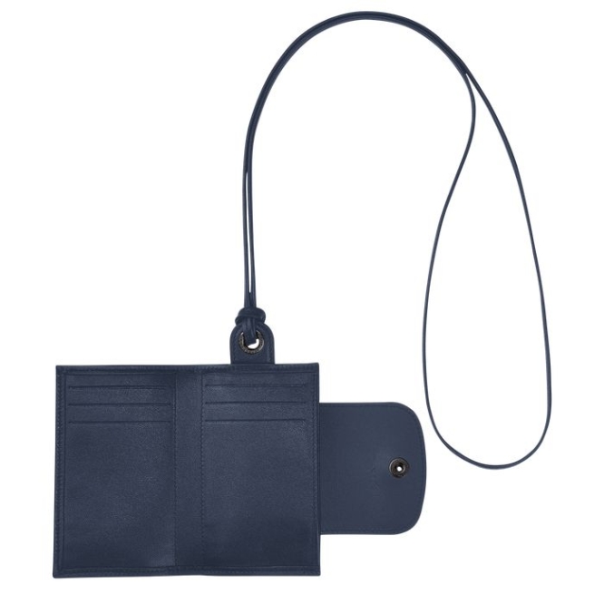 Men's Longchamp Le Pliage Cuir Cardholders & Coin Purses Navy | 52ERACBWG