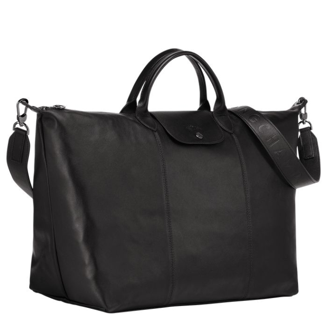 Men's Longchamp Le Pliage Cuir L Travel Bags Black | 09BUWMTYA