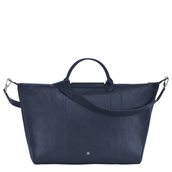 Men's Longchamp Le Pliage Cuir L Travel Bags Navy | 34EGAFWSH