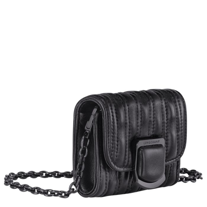 Women's Longchamp Brioche Wallets On Chain Black | 21KQJHMVR