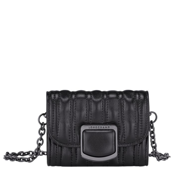 Women\'s Longchamp Brioche Wallets On Chain Black | 21KQJHMVR