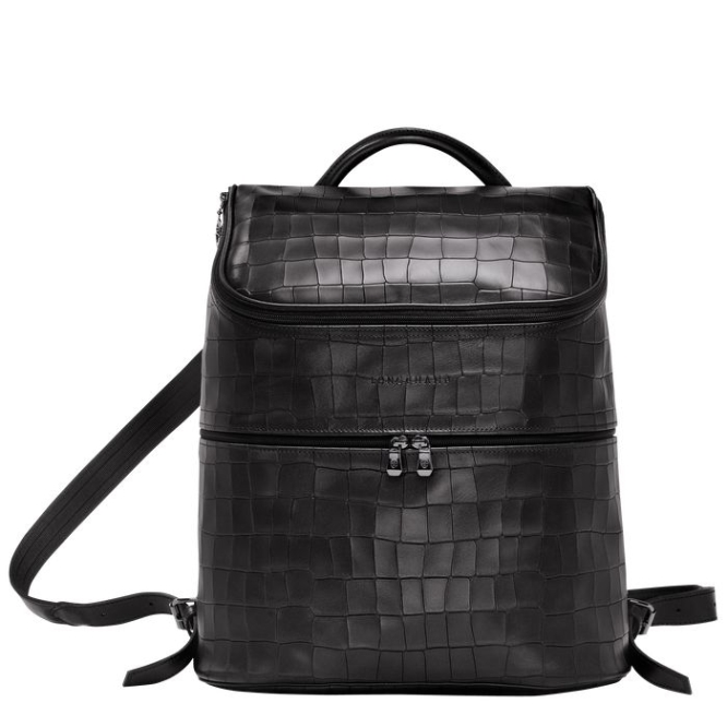 Women\'s Longchamp Croco Block Backpacks Black | 46MNSJROB