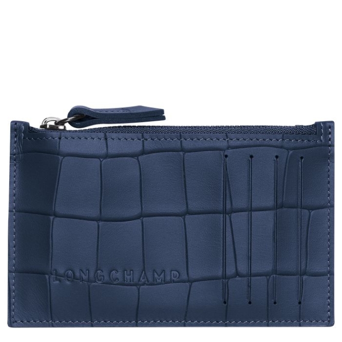 Women\'s Longchamp Croco Block Cardholders & Coin Purses Navy | 27WKDAYQM