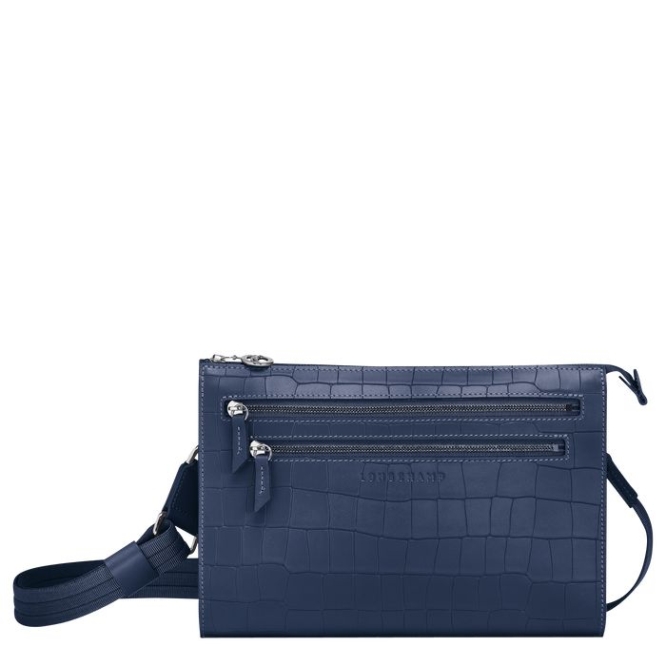 Women\'s Longchamp Croco Block Crossbody Bags Navy | 50XWVJFBI