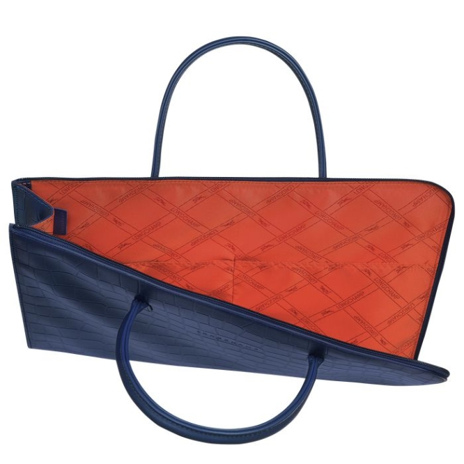 Women's Longchamp Croco Block S Document Holders Navy | 37MXZJINU