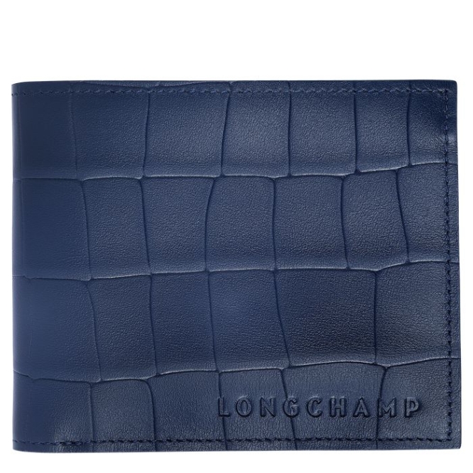 Women\'s Longchamp Croco Block Wallets Navy | 12AXJOLKS