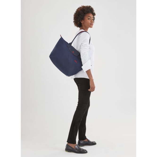 Women's Longchamp Le Pliage Club L Shoulder Bags Navy | 09NYFLEXI