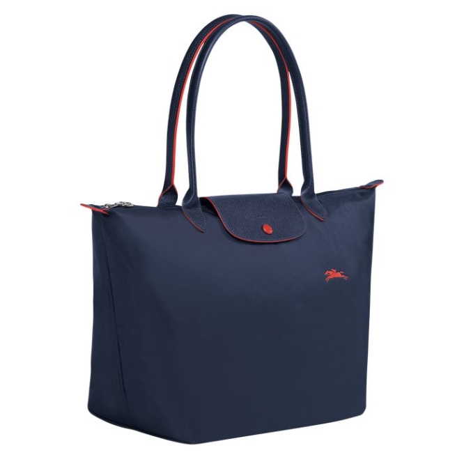 Women's Longchamp Le Pliage Club L Shoulder Bags Navy | 09NYFLEXI