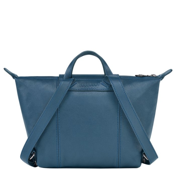 Women's Longchamp Le Pliage Cuir Backpacks Blue | 03FJEBLKU