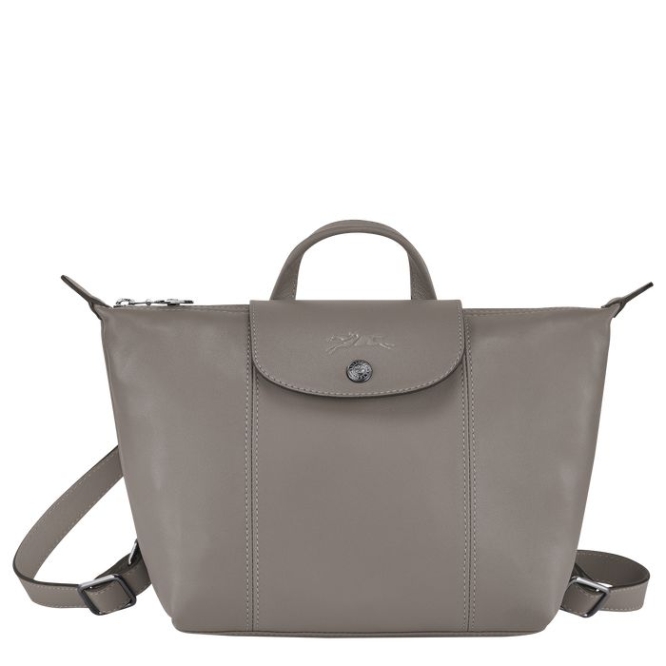 Women\'s Longchamp Le Pliage Cuir Backpacks Grey | 20PGEMUNZ