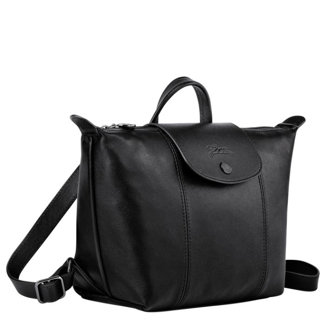 Women's Longchamp Le Pliage Cuir Backpacks Black | 25HLICJVK