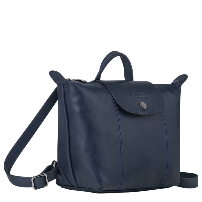 Women's Longchamp Le Pliage Cuir Backpacks Navy | 36FRBXZDG