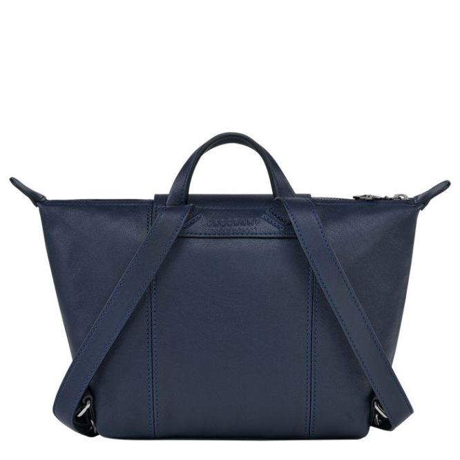 Women's Longchamp Le Pliage Cuir Backpacks Navy | 36FRBXZDG