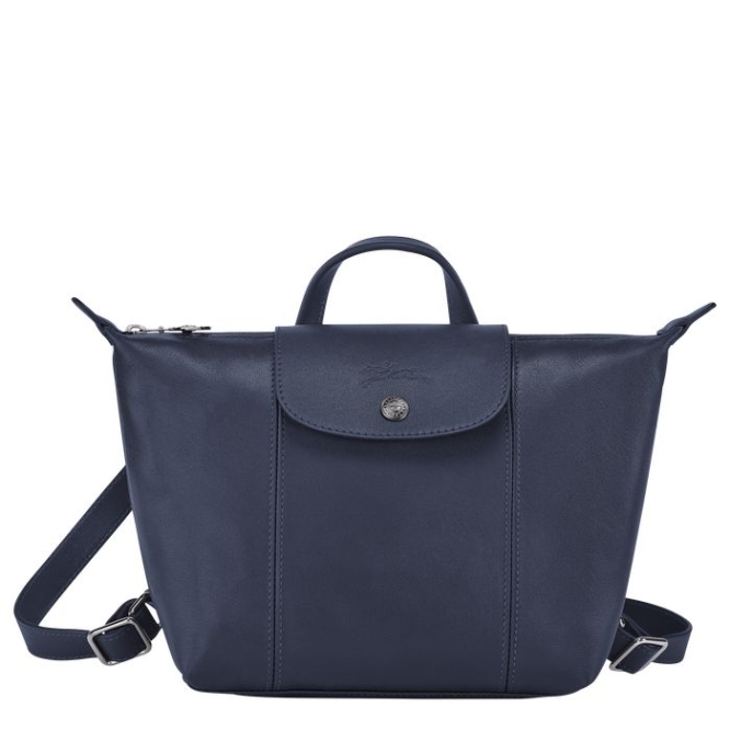 Women\'s Longchamp Le Pliage Cuir Backpacks Navy | 36FRBXZDG