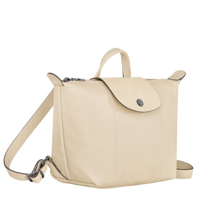 Women's Longchamp Le Pliage Cuir Backpacks Beige | 64NWMRPKS