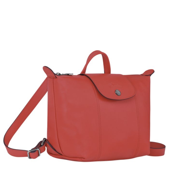 Women's Longchamp Le Pliage Cuir Backpacks Red | 76JEQPIWO