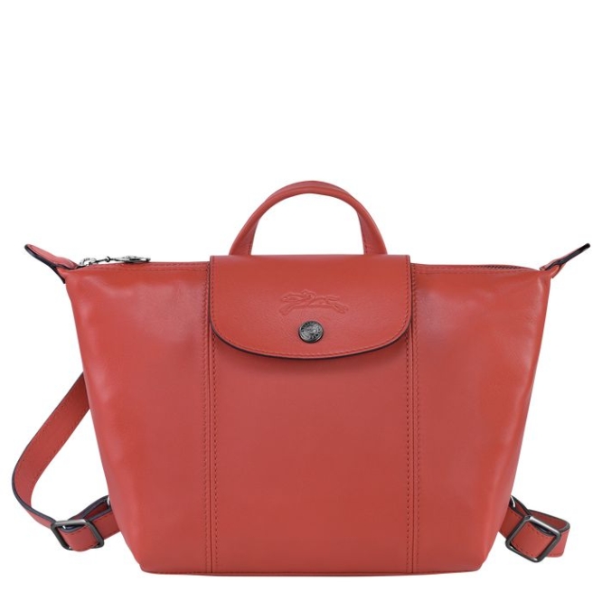 Women\'s Longchamp Le Pliage Cuir Backpacks Red | 76JEQPIWO