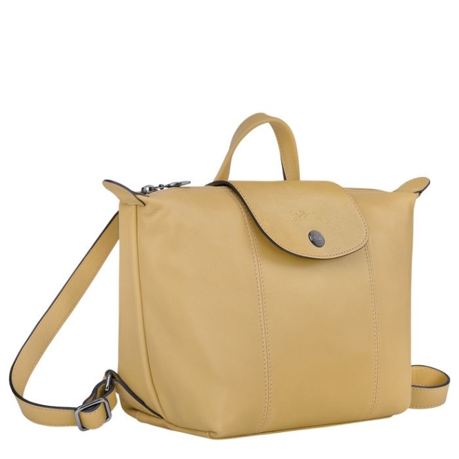 Women's Longchamp Le Pliage Cuir Backpacks Beige | 76JPGUWOB