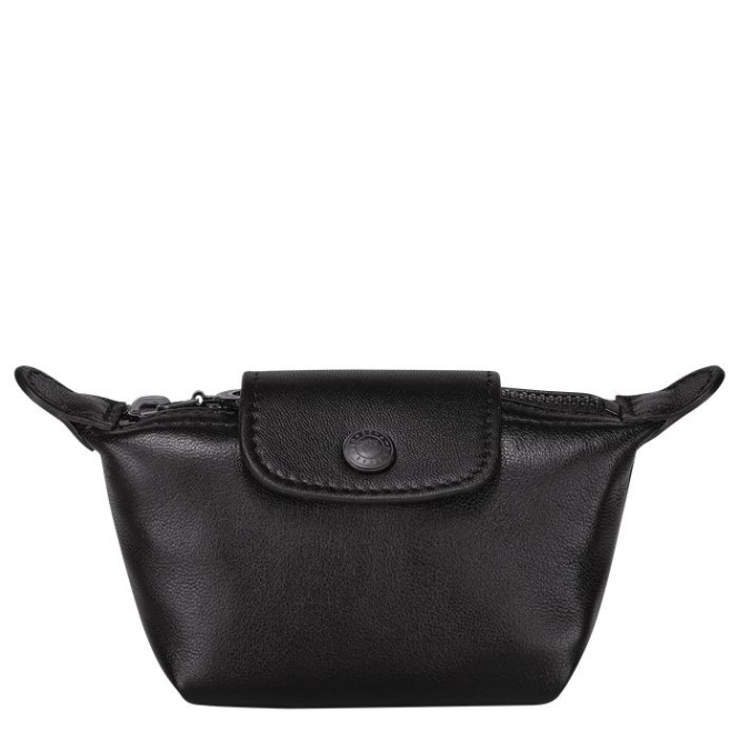 Women\'s Longchamp Le Pliage Cuir Cardholders & Coin Purses Black | 68DLHGVJR