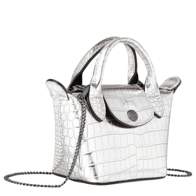 Women's Longchamp Le Pliage Cuir Croco Crossbody Bags Silver | 23KOVBLNH