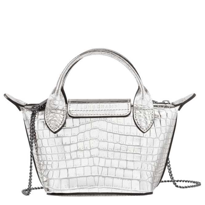 Women's Longchamp Le Pliage Cuir Croco Crossbody Bags Silver | 23KOVBLNH