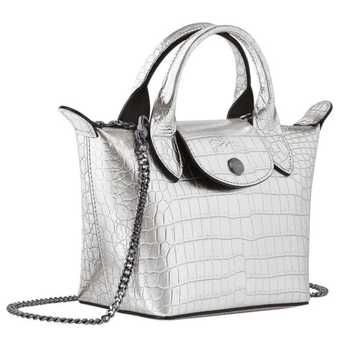 Women's Longchamp Le Pliage Cuir Croco XS Top-handle Bags Silver | 13HNGFSLM