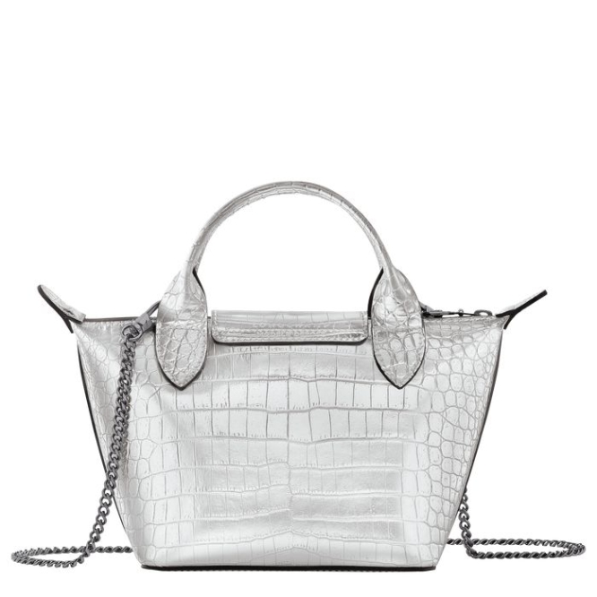 Women's Longchamp Le Pliage Cuir Croco XS Top-handle Bags Silver | 13HNGFSLM