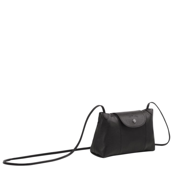 Women's Longchamp Le Pliage Cuir Crossbody Bags Black | 08WPVSDMC