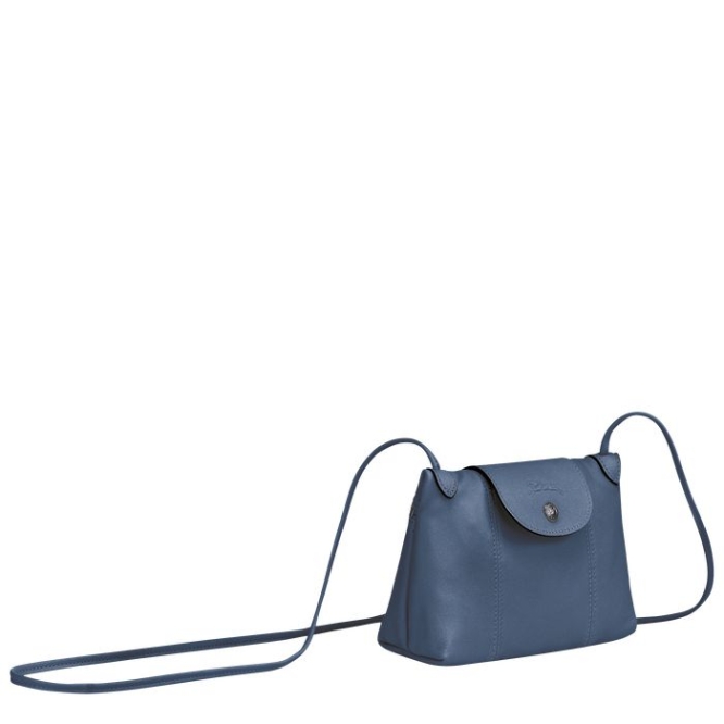 Women's Longchamp Le Pliage Cuir Crossbody Bags Blue | 24MQAGWIH