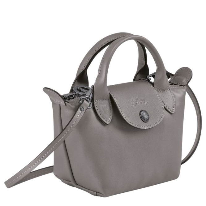 Women's Longchamp Le Pliage Cuir Crossbody Bags Grey | 24XQUJHCE