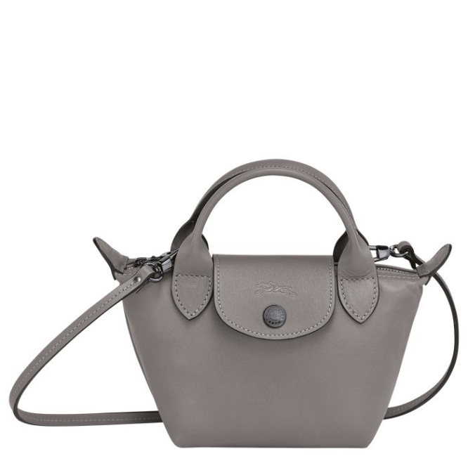 Women\'s Longchamp Le Pliage Cuir Crossbody Bags Grey | 24XQUJHCE