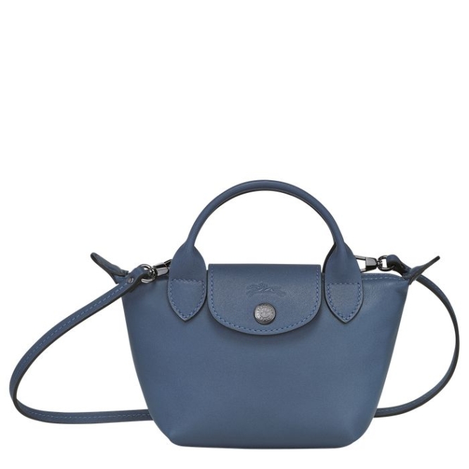 Women\'s Longchamp Le Pliage Cuir Crossbody Bags Blue | 38FIQAMCS