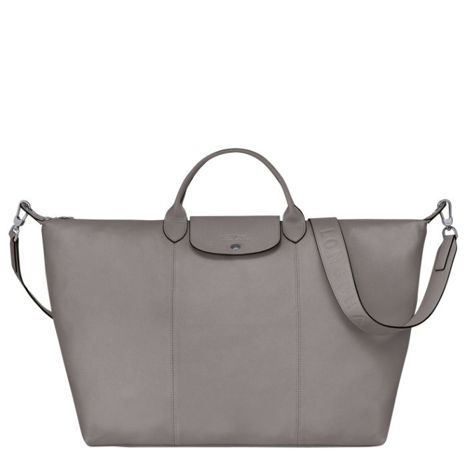 Women\'s Longchamp Le Pliage Cuir L Travel Bags Grey | 38HDXAWTP